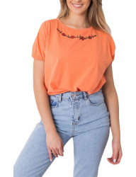 Oranžové tričko s kvetinovou výšivkou Y1405
