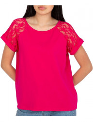 Ružové dámske tričko s čipkovými rukávmi W4785