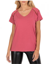 Ružové dámske tričko s krátkymi rukávmi W5183