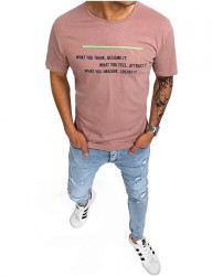 Ružové pánske tričko s nápisom na hrudi W5731