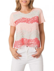 Ružovo-béžové dámske tričko s pruhmi Y5915