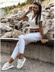 Smotanový rebrovaný bavlnený crop top B1054 #1