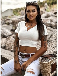 Smotanový rebrovaný bavlnený crop top B1054 #2