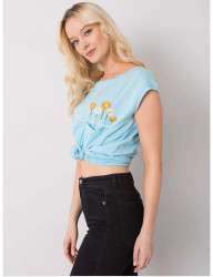 Svetlo modré tričko s výšivkou kvetín a vreckom Y5259 #3