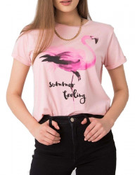 Svetlo ružové dámske tričko s plameniakmi N9568