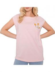 Svetlo ružové tričko s výšivkou kvetín a vreckom Y5378