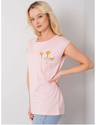 Svetlo ružové tričko s výšivkou kvetín a vreckom Y5378 #2
