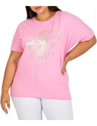 Svetloružové dámske tričko s lesklou potlačou W5977
