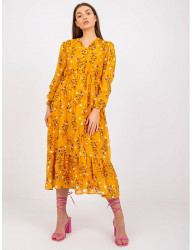 Tmavo žlté kvetinové midi šaty s dlhými rukávmi W4448 #4