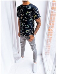 Tmavomodré pánske tričko s potlačou W9228 #1