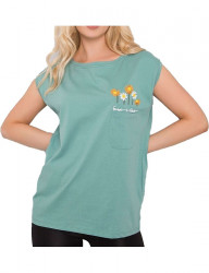 Zelené tričko s výšivkou kvetín a vreckom Y5307