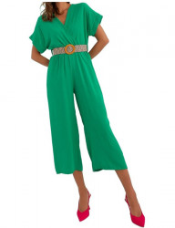 Zelený elegantný overal so širokými nohavicami a krátkym rukávom B0856