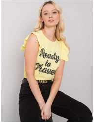žlté dámske tričko s nápisom a volánmi Y5305 #2