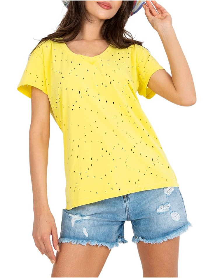 žlté tričko s efektným dierovaním W5810