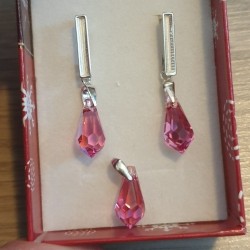 Set Swarovski elements teardrop ružové Rose AB 15mm For You set-tear-001