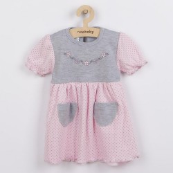 Dojčenské šatôčky s krátkym rukávom New Baby Summer dress ružovo-sivé ružová