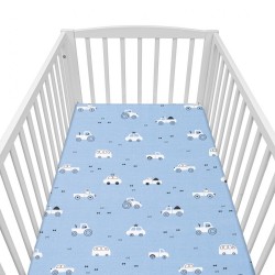 Bavlnené prestieradlo do postieľky New Baby Autíčka Tuuut 120x60 cm modrá