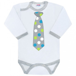 Body s potlačou New Baby s kravatou s bodkami sivá