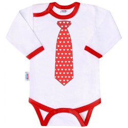 Body s potlačou New Baby s kravatou so srdiečkami Červená