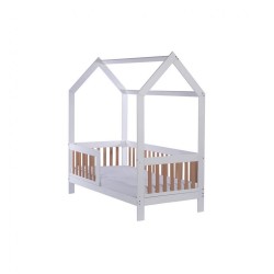 Detská buková posteľ so zábranou Drewex Casa Bambini 160x80x174 cm biela