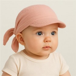 Detská letná mušelínová šatka so šiltom New Baby pink ružová #3
