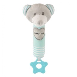 Detská pískacia plyšová hračka s hryzátkom Baby Mix medveď mätový zelená