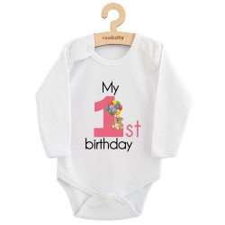 Detské body s potlačou New Baby My first birthday pink ružová #1