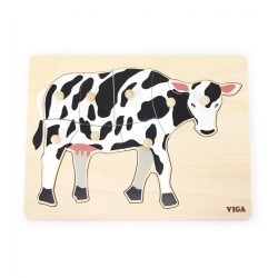 Detské drevené puzzle s úchytmi Viga Cow multicolor