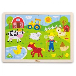 Detské drevené puzzle Viga Farma multicolor