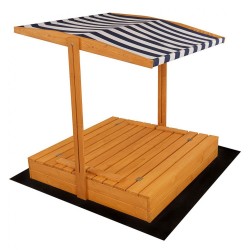 Detské drevené uzatvárateľné pieskovisko s lavičkami a strieškou Baby Mix 120x120 cm modro-biele prírodná #3