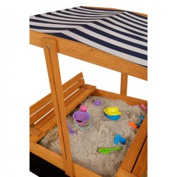 Detské drevené uzatvárateľné pieskovisko s lavičkami a strieškou Baby Mix 120x120 cm modro-biele prírodná #5