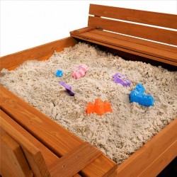 Detské drevené uzatvárateľné pieskovisko s lavičkami a strieškou Baby Mix 120x120 cm sivé #6