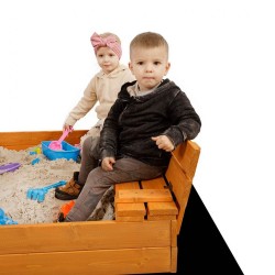 Detské drevené uzatvárateľné pieskovisko s lavičkami a strieškou Baby Mix 120x120 cm sivé #8