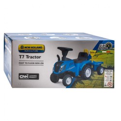 Detské odrážadlo traktor s vlečkou a náradim Baby Mix New Holland modrý #9