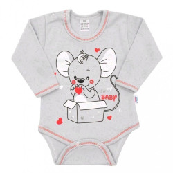 Dojčenské body s dlhým rukávom New Baby Mouse sivé