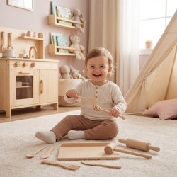 Drevená kuchynská sada pre malých šéfkuchárov Baby Mix prírodná #3