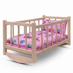 Drevená postieľka-kolíska pre bábiky s obliečkami Baby Mix bears prírodná