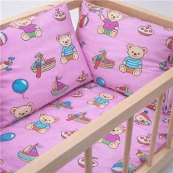 Drevená postieľka-kolíska pre bábiky s obliečkami Baby Mix bears prírodná #2