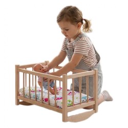 Drevená postieľka-kolíska pre bábiky s obliečkami Baby Mix bears prírodná #3