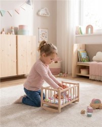 Drevená postieľka-kolíska pre bábiky s obliečkami Baby Mix prírodná #3