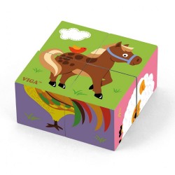 Drevené puzzle kocky pre najmenších Viga Farma multicolor