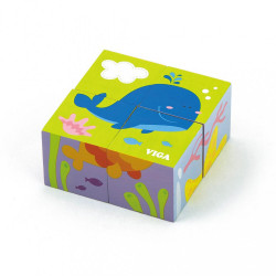 Drevené puzzle kocky pre najmenších Viga Veľryba multicolor