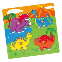 Drevené puzzle s úchytmi pre najmenších Viga Dino multicolor