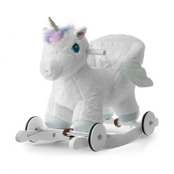 Hojdací koník s melódiou a kolieskami Milly Mally Polly Jednorožec biela