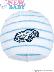 Jarná čiapočka New Baby s autíčkom bielo-modrá