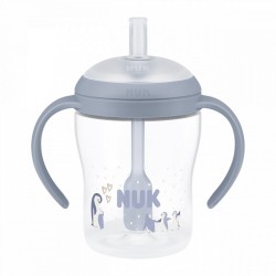 Kojenecká fľaša NUK Perfect Match na učenie so slamkou PENGUIN 150 ml sivá