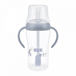 Kojenecká fľaša NUK Perfect Match na učenie so slamkou PENGUIN 260 ml sivá