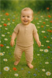 Kojenecká mušelínová súprava tričko a nohavice New Baby beige béžová #4
