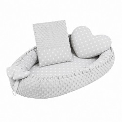 Luxusné hniezdočko s vankúšikom a perinkou New Baby z Minky Srdiečko sivé #1