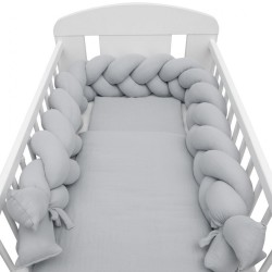 Ochranný mantinel do postieľky vrkoč mušelínový New Baby svetlo sivý #6
